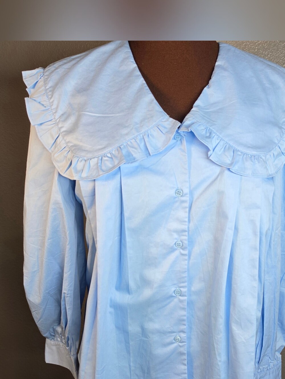 NWT English Factory Powder Blue Ruffle Peter Pan Collar Blouse S UK3056T